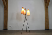 Vintage_Tripod_Floor_lamp_in_brass_and_plisse,_1950s