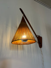 Temde_Leuchten_Adjustable_Teak_Wall_Lamp_with_Cord_Shade,_Germany,_1960s