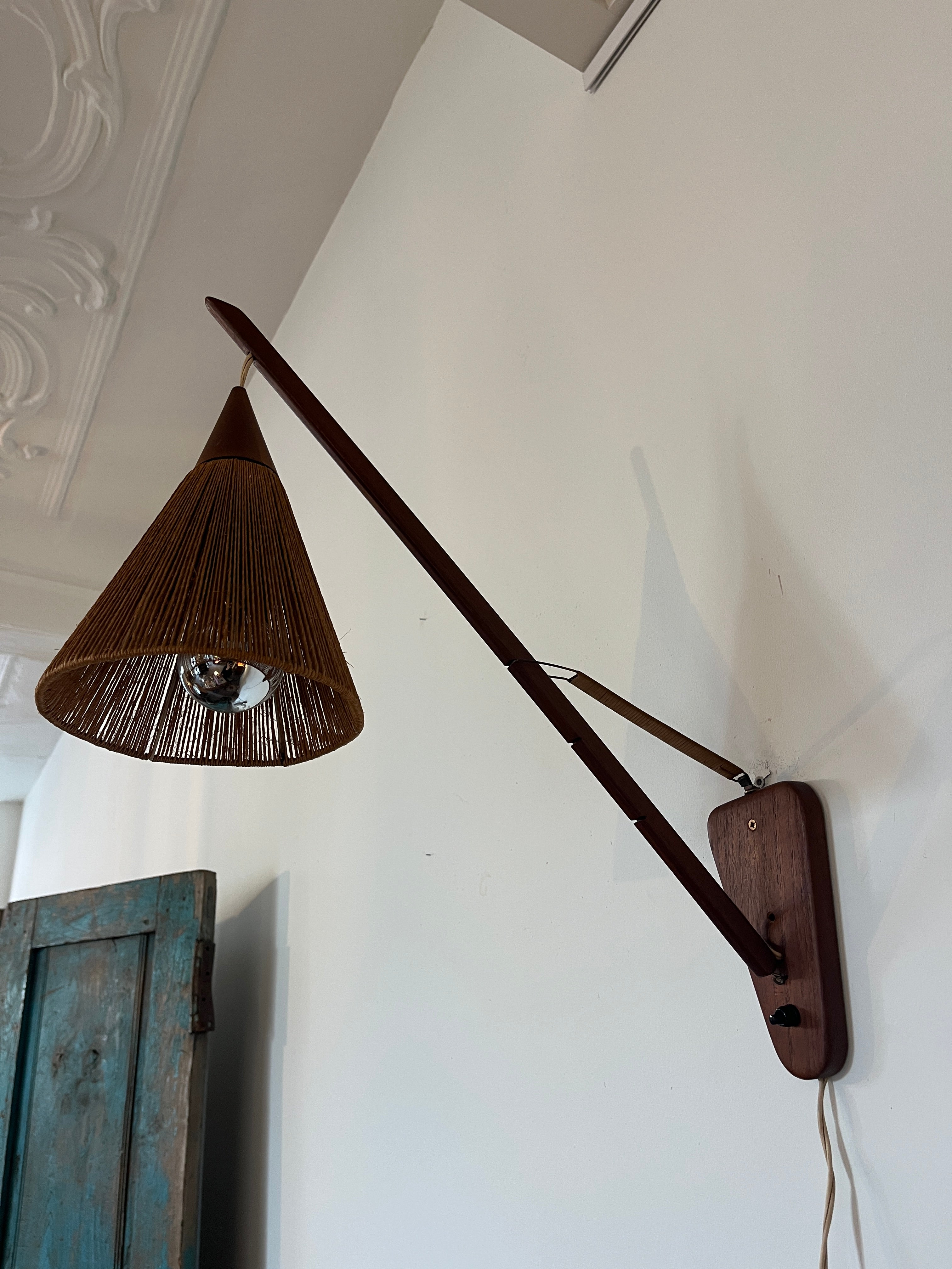 Temde_Leuchten_Adjustable_Teak_Wall_Lamp_with_Cord_Shade,_Germany,_1960s