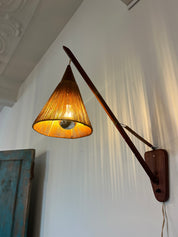 Temde_Leuchten_Adjustable_Teak_Wall_Lamp_with_Cord_Shade,_Germany,_1960s