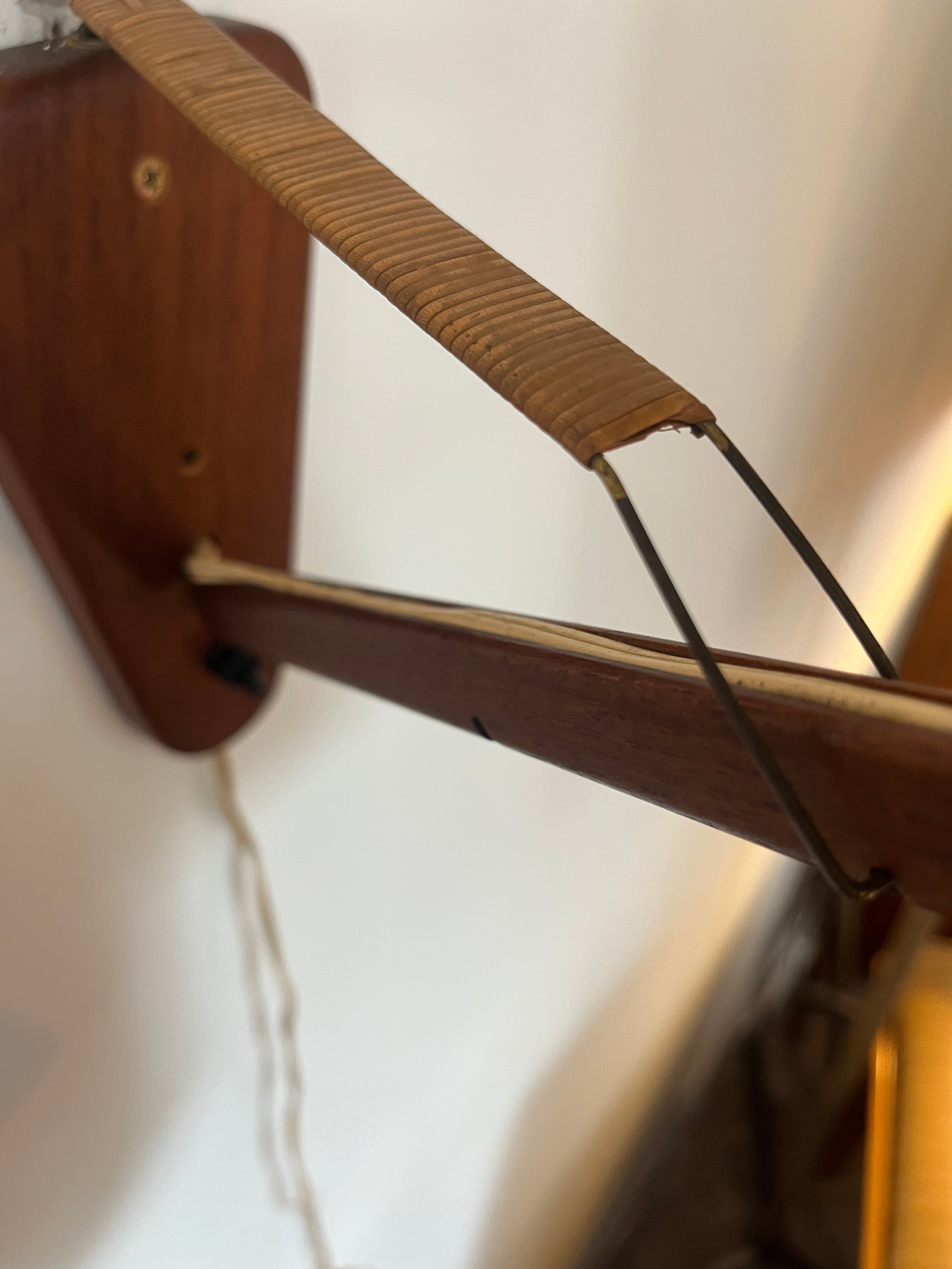 Temde_Leuchten_Adjustable_Teak_Wall_Lamp_with_Cord_Shade,_Germany,_1960s