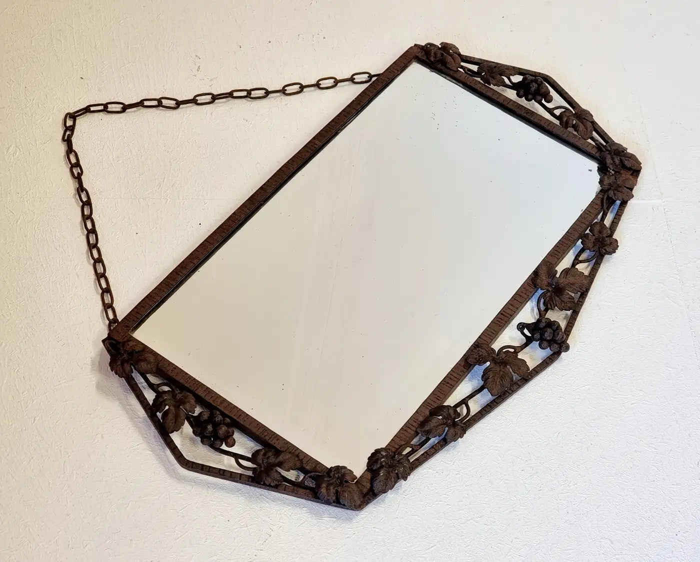 French_Art_Deco_Wall_Mirror,_Iron_Frame,_Geometric_Design,_1930s