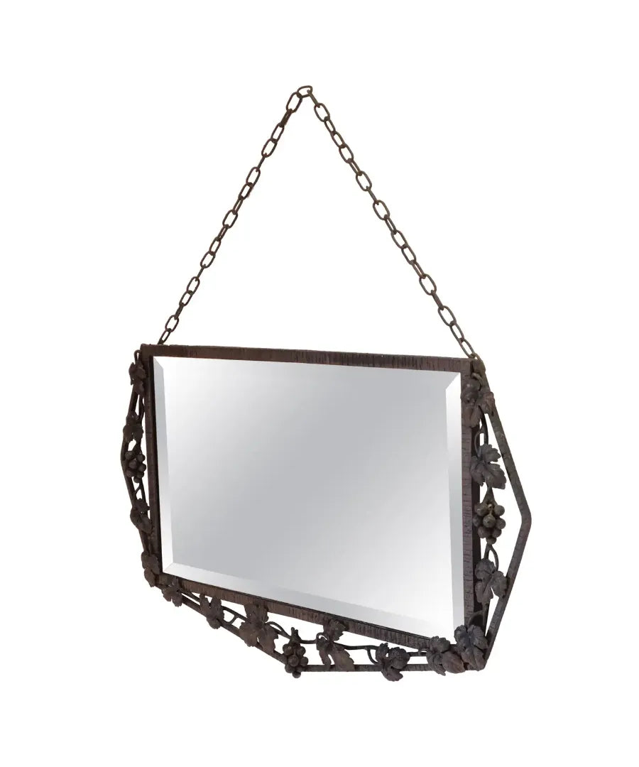 French_Art_Deco_Wall_Mirror,_Iron_Frame,_Geometric_Design,_1930s