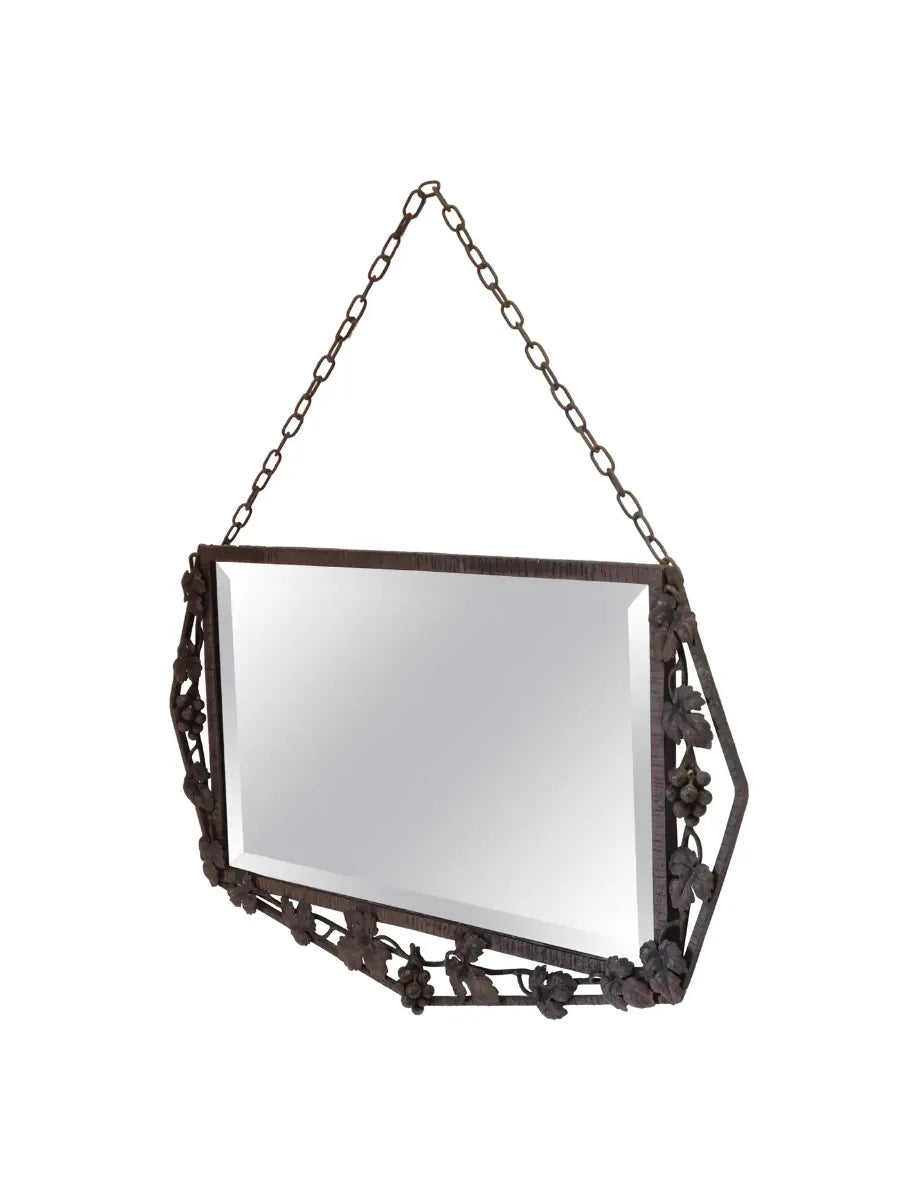 French_Art_Deco_Wall_Mirror,_Iron_Frame,_Geometric_Design,_1930s