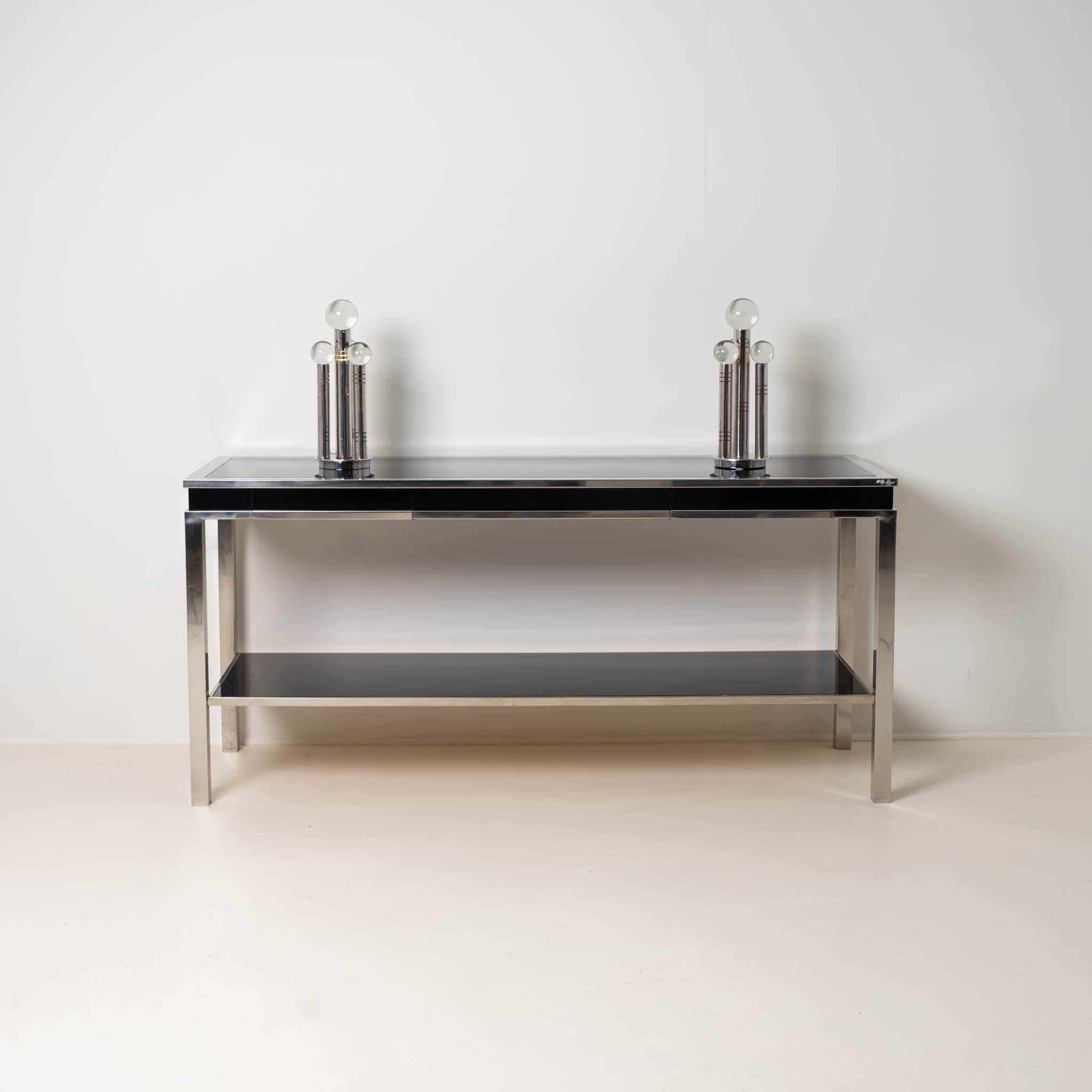 Willy_Rizzo_Cassia_Console_Table_in_Chrome_and_Smoked_Glass,_Italy_1970s