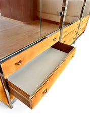 Three-Module_Display_Cabinet_in_Suede,_Smoked_Glass_and_Brass_in_the_Style_of_Willy_Rizzo,_Italy,_1970s