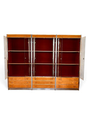 Three-Module_Display_Cabinet_in_Suede,_Smoked_Glass_and_Brass_in_the_Style_of_Willy_Rizzo,_Italy,_1970s
