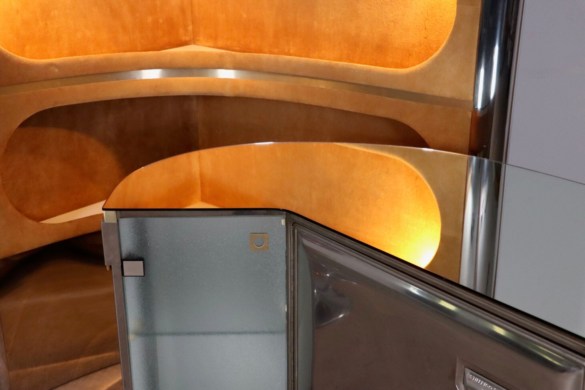 Willy_Rizzo_Suede_and_Chrome_Dry_Bar_with_Barstools,_1970s,_Italy