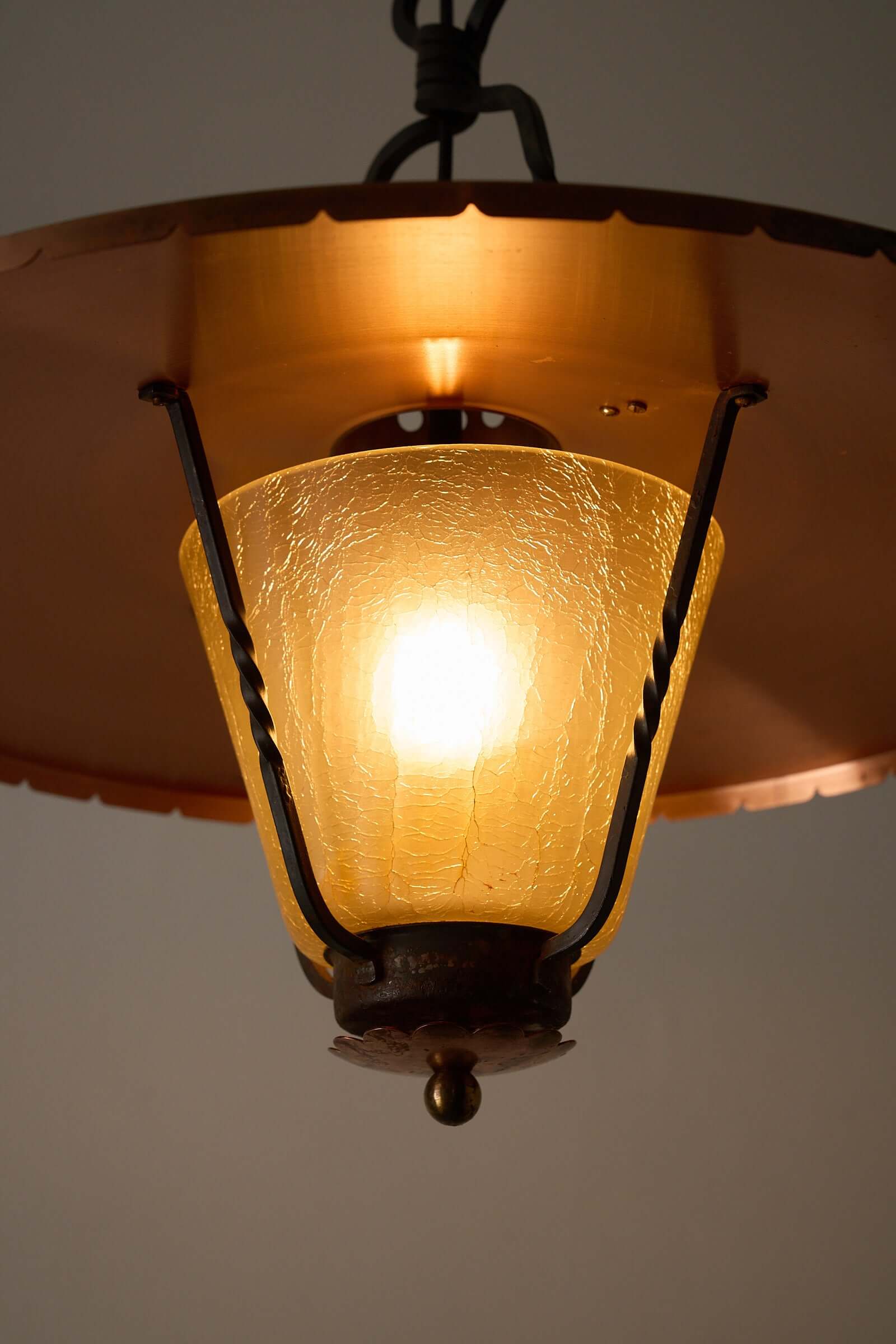 Wrought_Iron_Pendant_Lamp,_Copper_and_Textured_Glass,_1950s,_Europe