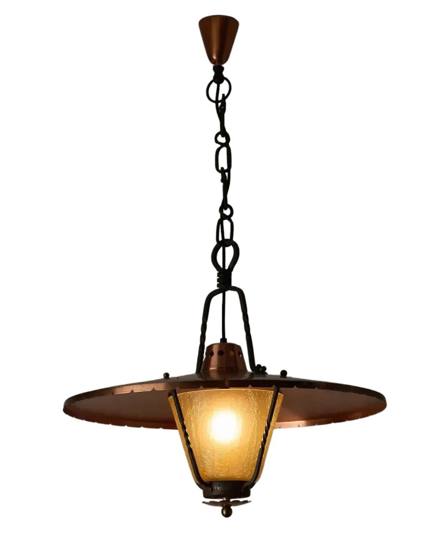 Wrought_Iron_Pendant_Lamp,_Copper_and_Textured_Glass,_1950s,_Europe