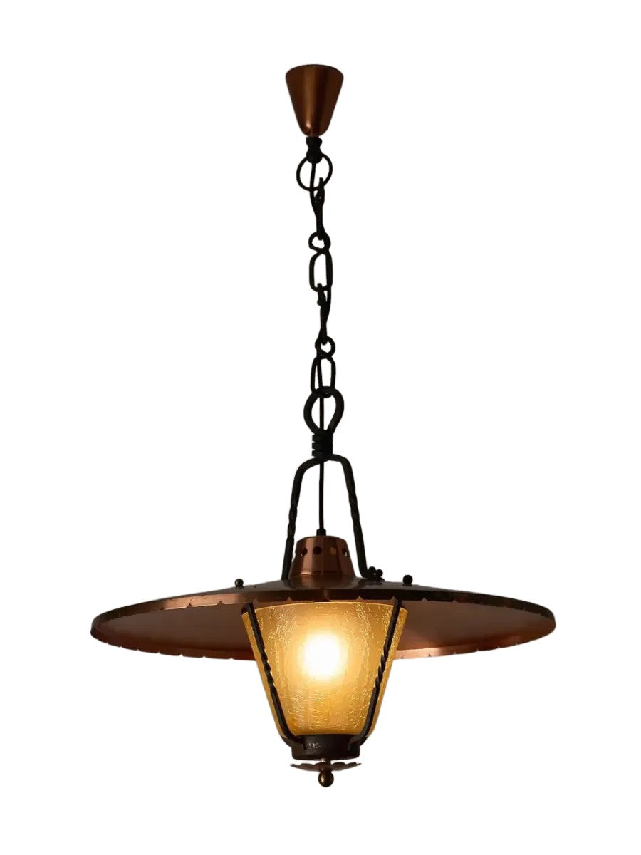 Wrought_Iron_Pendant_Lamp,_Copper_and_Textured_Glass,_1950s,_Europe