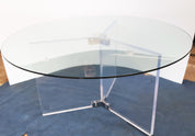 XL_Vintage_Lucite_Chrome_&_Glass_Round_Dining_Table_Display_Hollywood_Regency_Postmodern
