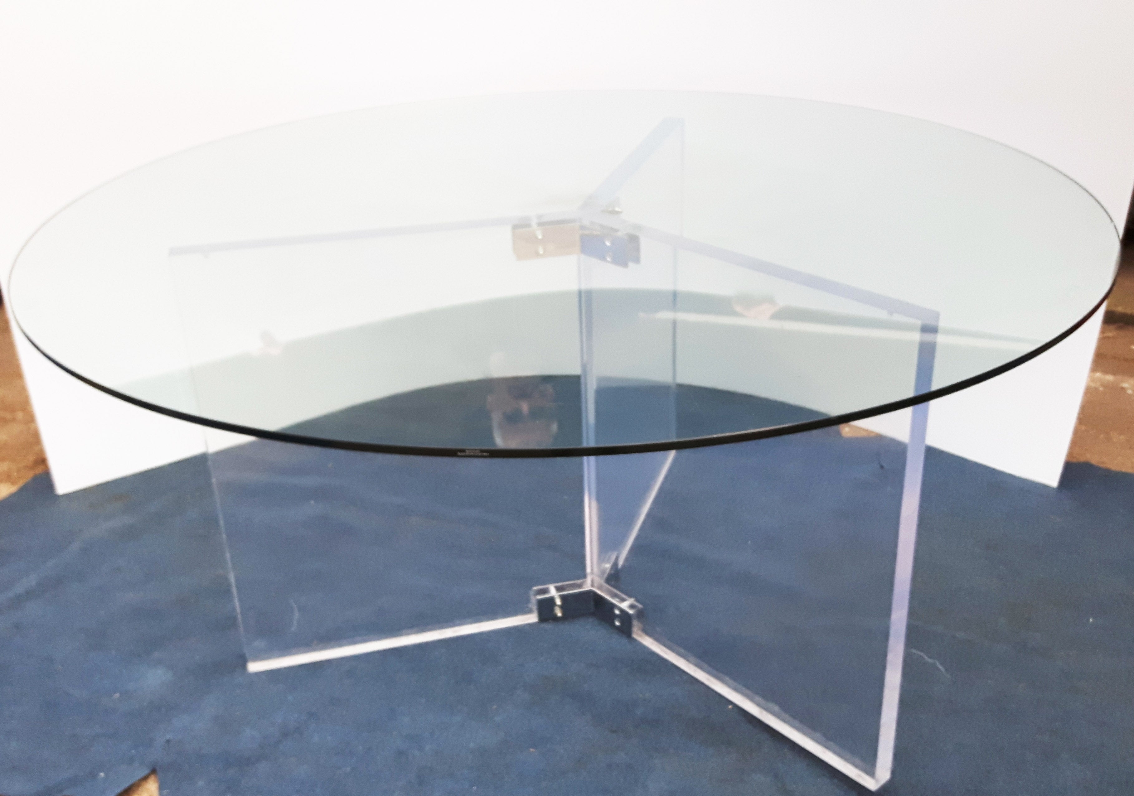 XL_Vintage_Lucite_Chrome_&_Glass_Round_Dining_Table_Display_Hollywood_Regency_Postmodern