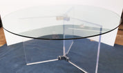 XL_Vintage_Lucite_Chrome_&_Glass_Round_Dining_Table_Display_Hollywood_Regency_Postmodern