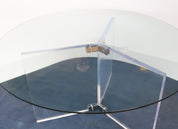 XL_Vintage_Lucite_Chrome_&_Glass_Round_Dining_Table_Display_Hollywood_Regency_Postmodern