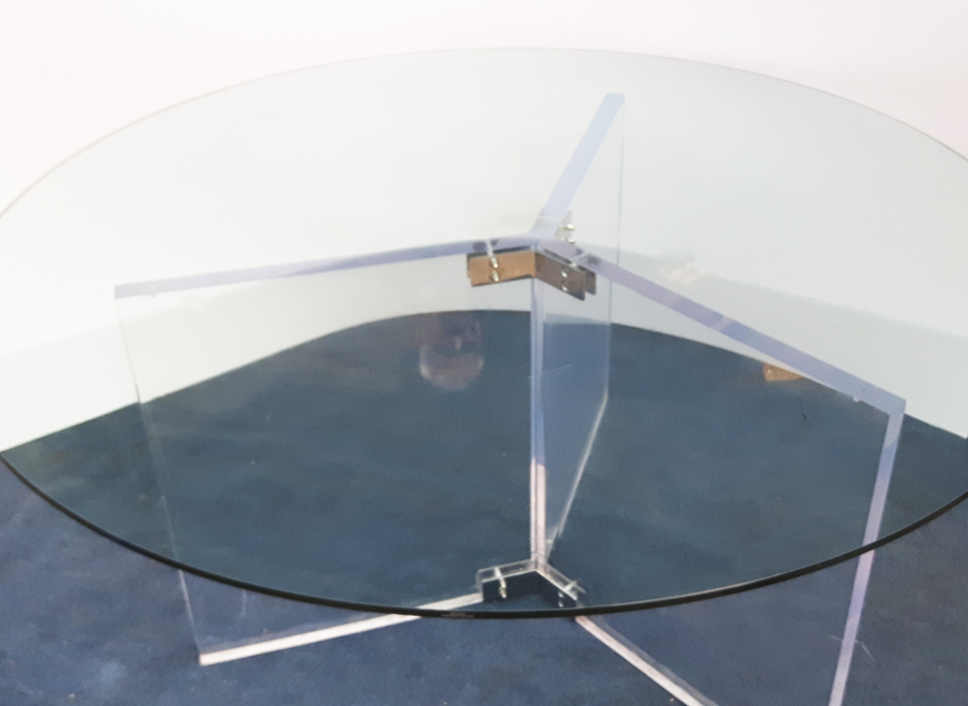 XL_Vintage_Lucite_Chrome_&_Glass_Round_Dining_Table_Display_Hollywood_Regency_Postmodern