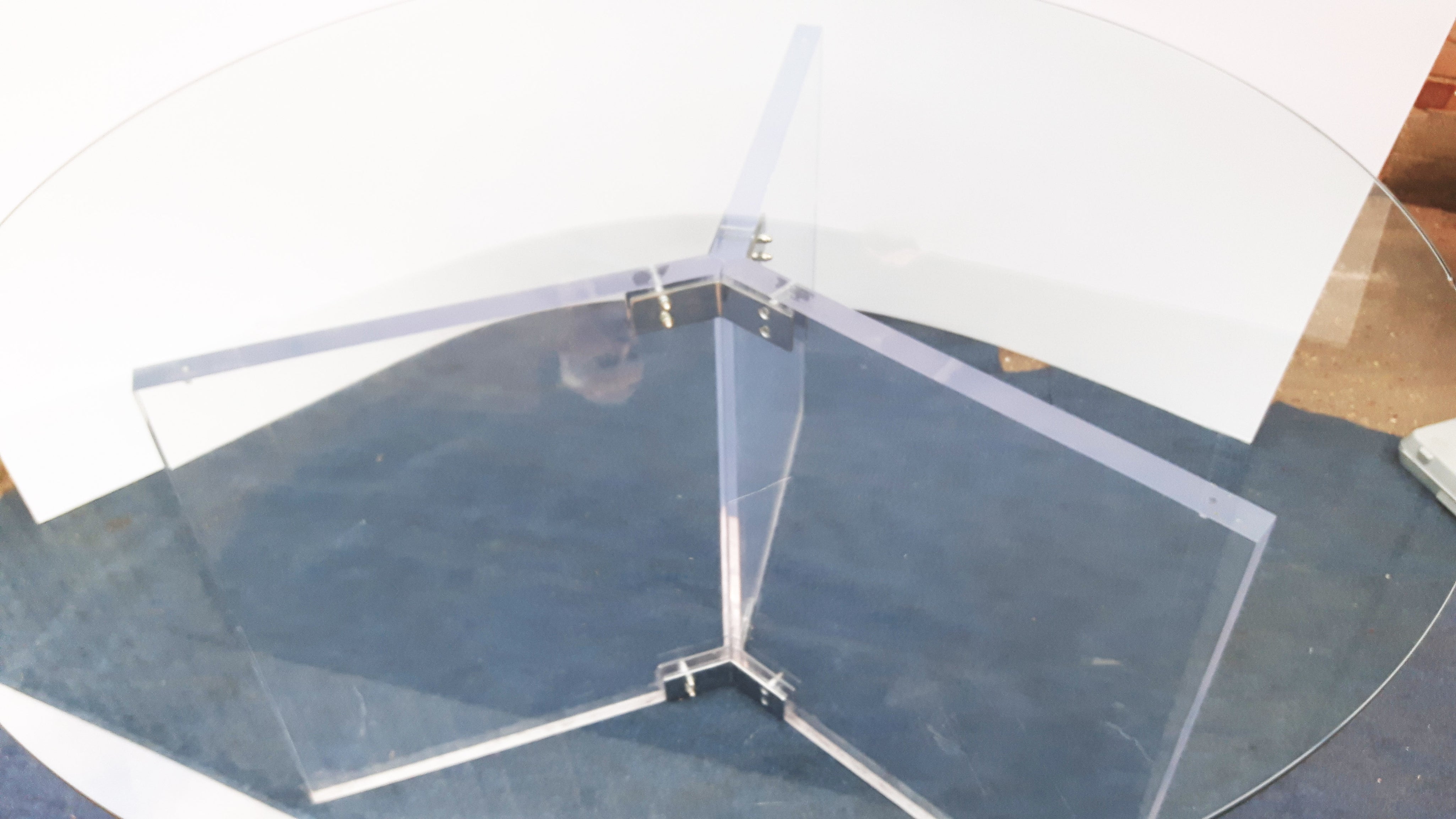 XL_Vintage_Lucite_Chrome_&_Glass_Round_Dining_Table_Display_Hollywood_Regency_Postmodern