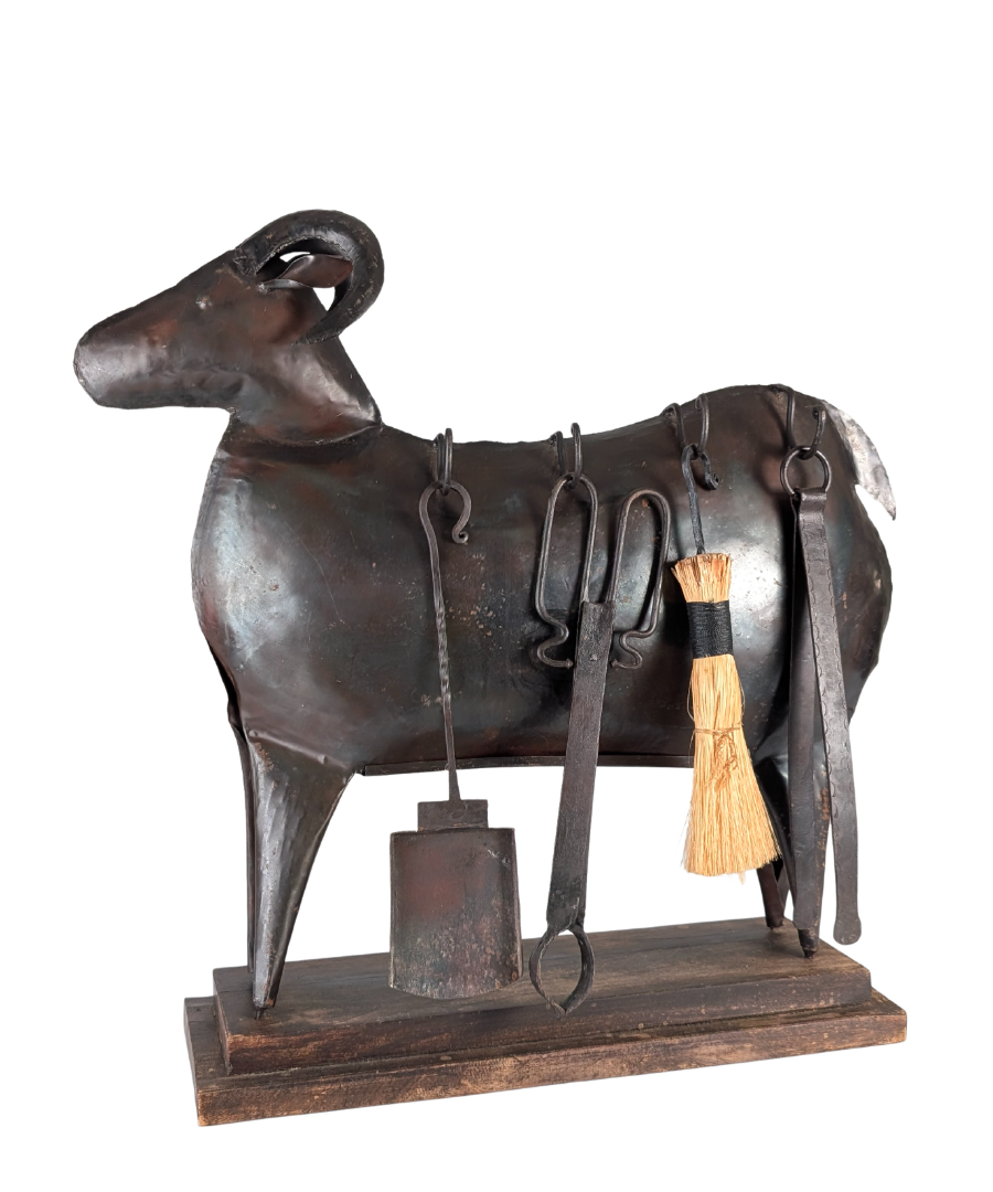 Zoomorphic_Ram_Fireplace_Tool_Set_in_Hand-Forged_Iron,_20th_Century