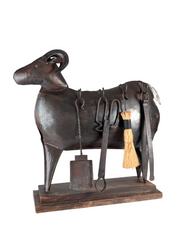 Zoomorphic_Ram_Fireplace_Tool_Set_in_Hand-Forged_Iron,_20th_Century